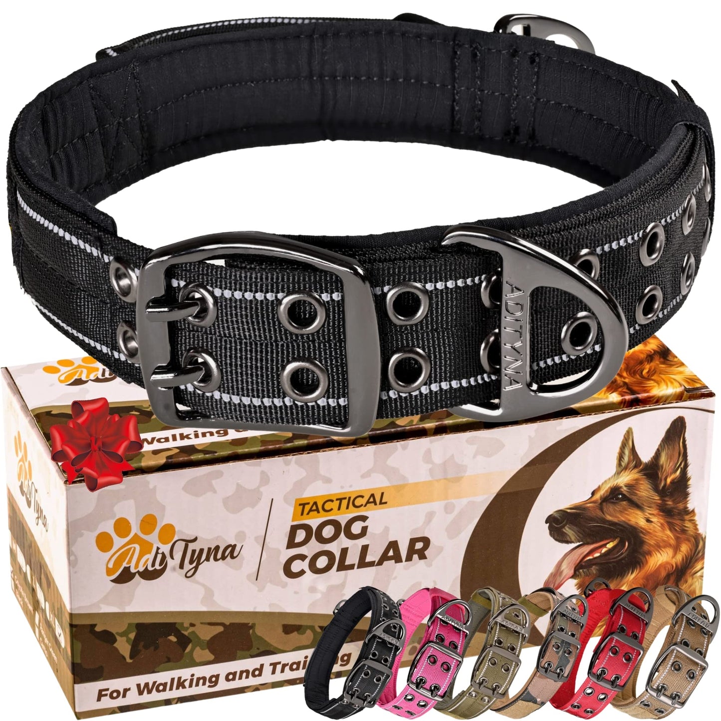 ADITYNA - Heavy Duty Dog Collar with Handle - Thick Dog Collar for Large Dogs - Wide, Reflective, Tactical, Soft Neoprene Padded - Perfect Dog Collar for Training and Walking