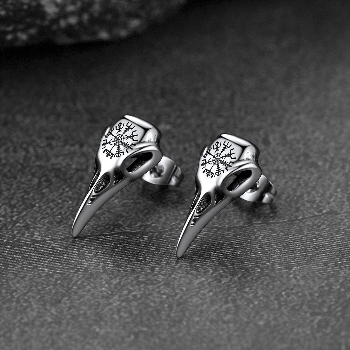 FaithHeart Raven Stud Earrings for Women Men, Stainless Steel Punk Gothic Norse Viking Crow Ear Studs with Delicate Gift Packaging