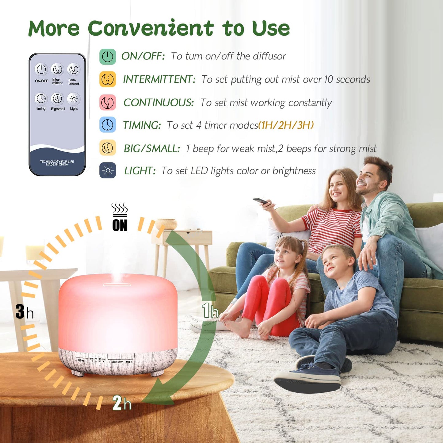 Essential Oil Diffuser, YIKUBEE Oil Diffuser, 500ml Humidifier, Diffusers for Home, Aromatherapy Diffuser with Remote Control, Diffusers for Essential Oils Large Room