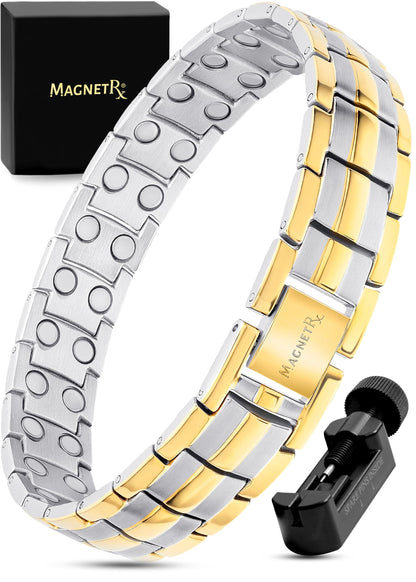 MagnetRX® Ultra Strength Magnetic Bracelet - Effective Stainless Steel Magnetic Bracelets for Men - Adjustable Bracelet Length with Sizing Tool for Perfect Fit (Black)