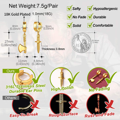 FaithHeart Huggie Hoop Earrings for Women-Stainless Steel/18K Gold Plated Dangling Drop Earring Ankh/Cross/Padlock/Italian Horn/Eye/Key Hoops Jewelry