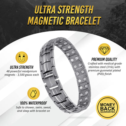 MagnetRX® Ultra Strength Magnetic Bracelet - Effective Stainless Steel Magnetic Bracelets for Men - Adjustable Bracelet Length with Sizing Tool for Perfect Fit (Black)