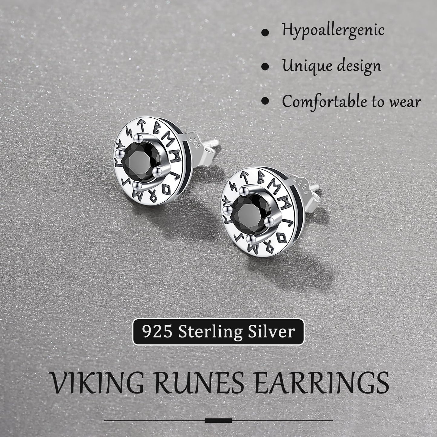 Odinstone Viking Earrings for Men Women, Norse Viking Hoop Earrings Rune Hollow-Carved Design 925 Sterling Silver Huggie Hoops Earrings Jewelry Gift