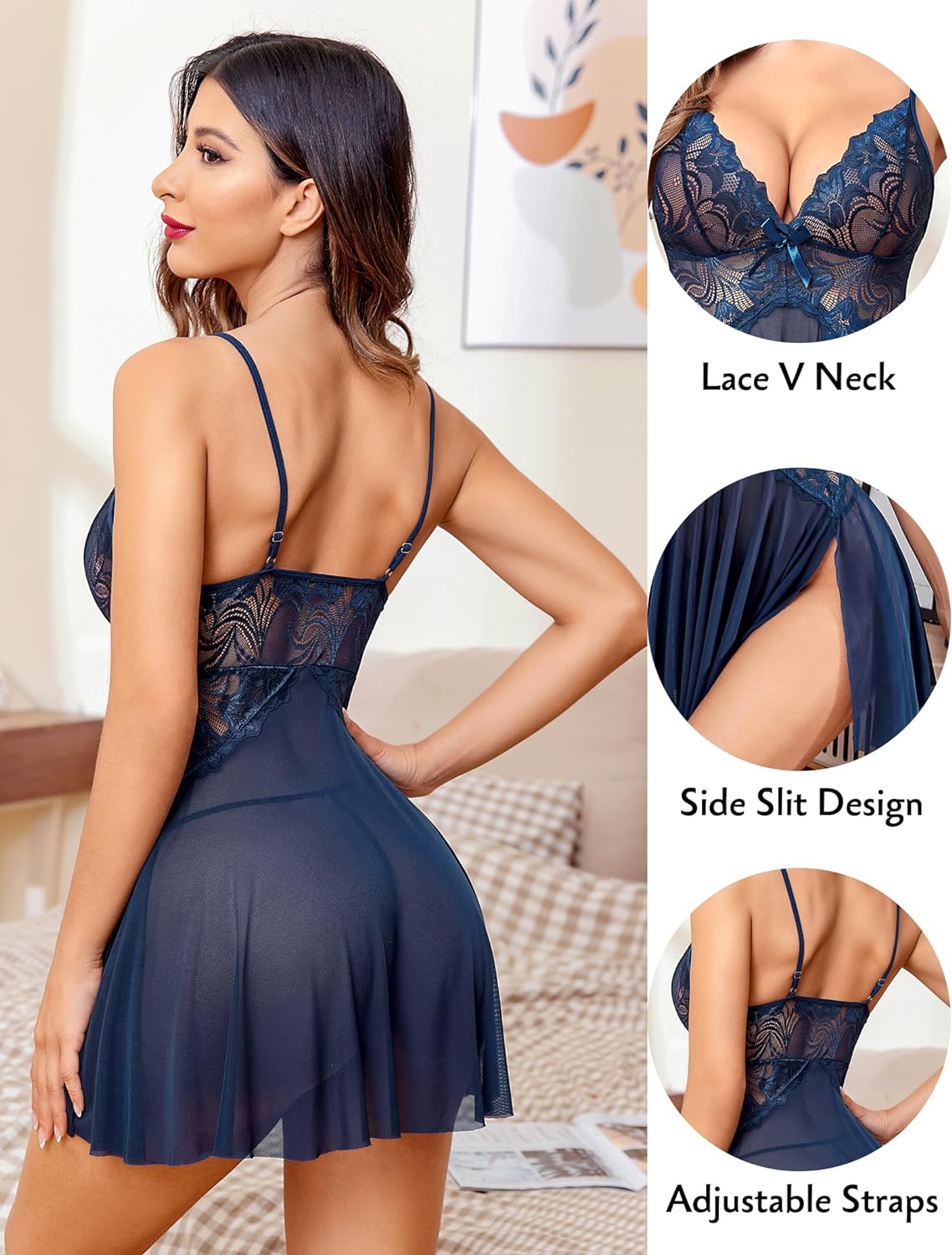 Avidlove Women Lace Lingerie Babydoll Sexy Chemise Exotic Nightgowns Bridal Nightdress