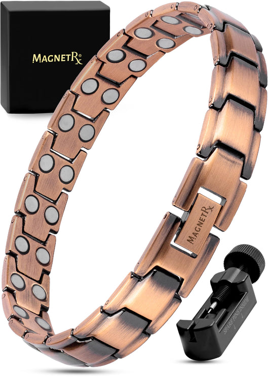 MagnetRX® Pure Copper Bracelet for Men – Effective Ultra Strength Magnetic Copper Bracelets – Adjustable Bracelet Length with Included Sizing Tool (Leo Style)