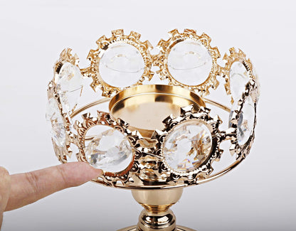Gold Pillar Candle Holder, Premium Gold Candlestick Holder with Deluxe Crystal Design (Gold Crystal)