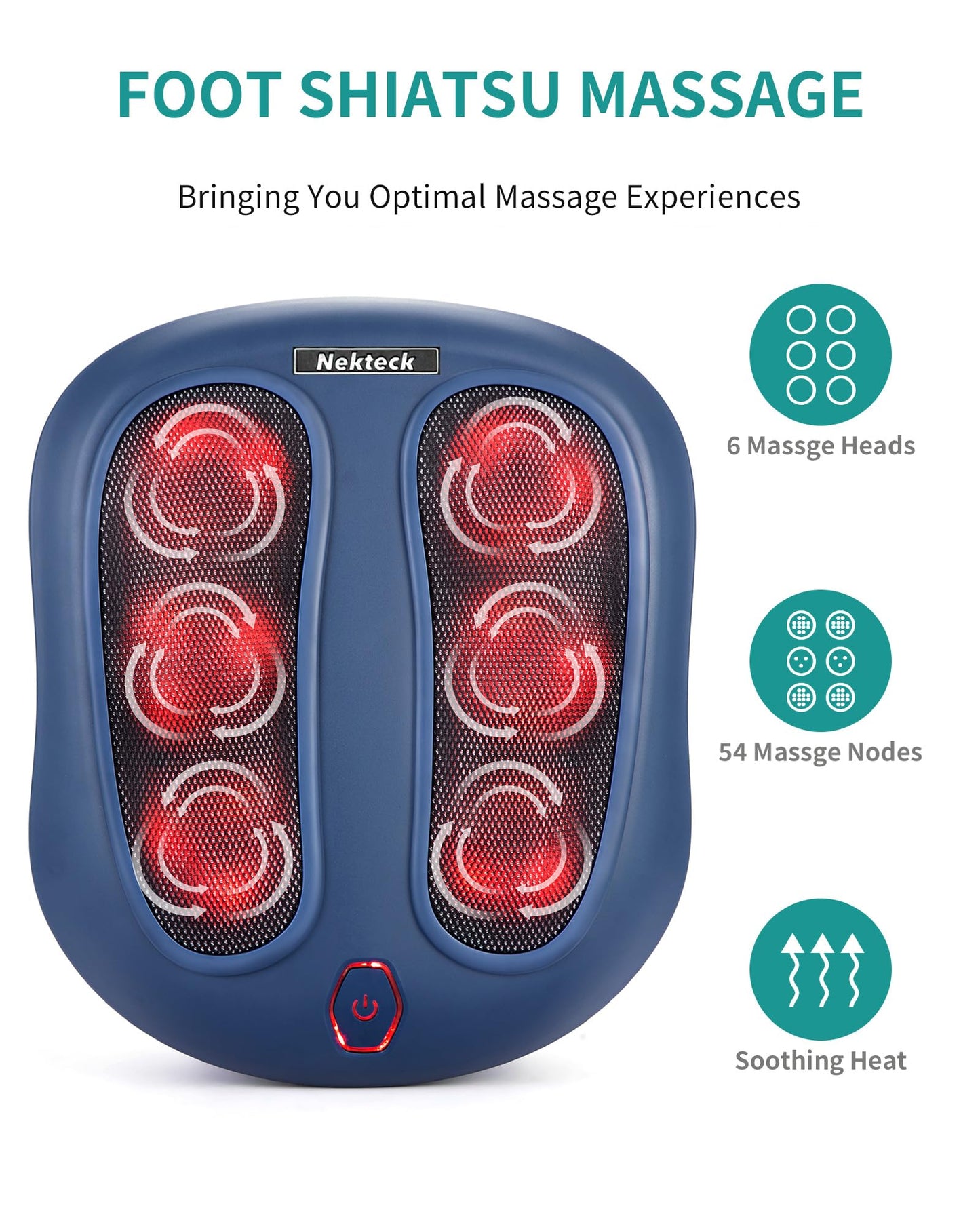 Nekteck Foot Massager with Heat, Shiatsu Heated Electric Kneading Foot Massager Machine for Plantar Fasciitis, Built-in Infrared Heat Function and Power Cord (Black)