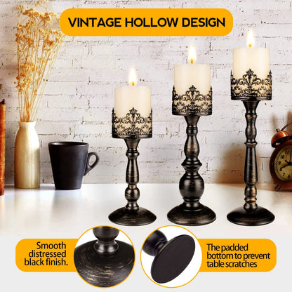 Black Vintage Candle Holder for Table Centerpiece Gothic Candle Stand Set