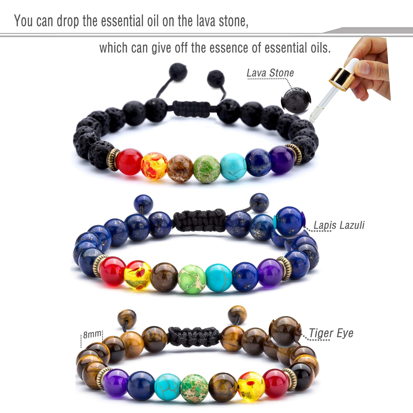 Hamoery Men Women 8mm Lava Rock Beads Chakra Bracelet Braided Rope Natural Stone Yoga Bracelet Bangle