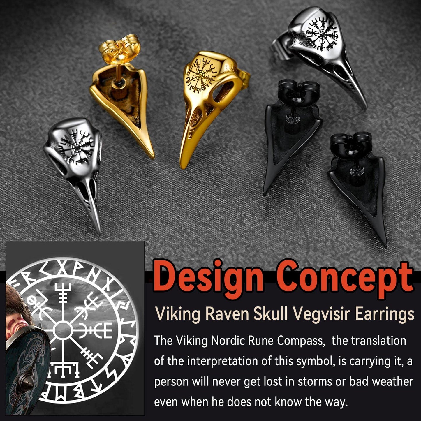 FaithHeart Raven Stud Earrings for Women Men, Stainless Steel Punk Gothic Norse Viking Crow Ear Studs with Delicate Gift Packaging