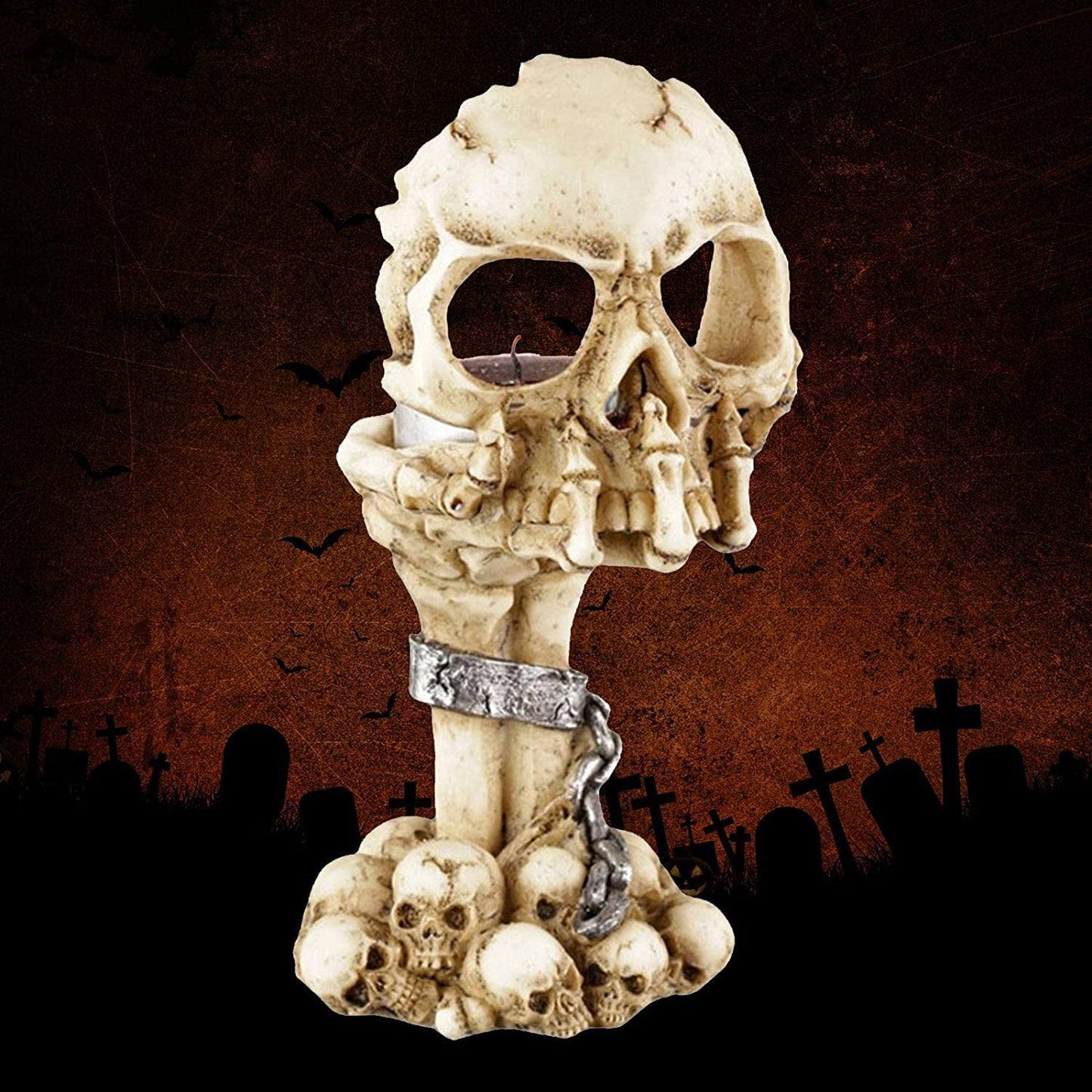 Spooky Tealight Candle Holder - Halloween Decorations Horror Skeleton Skull Candle Holders - Resin Candlestick Gothic Style Home Decor for Bedroom Living Room (White)