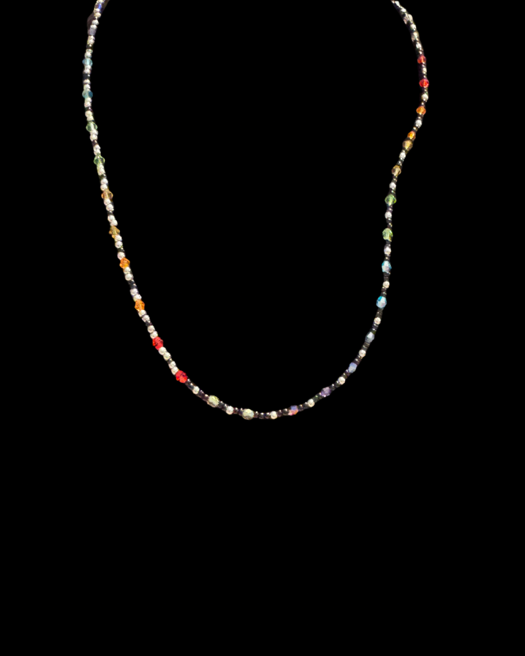 Black to Silver Rainbow Beaded Necklace