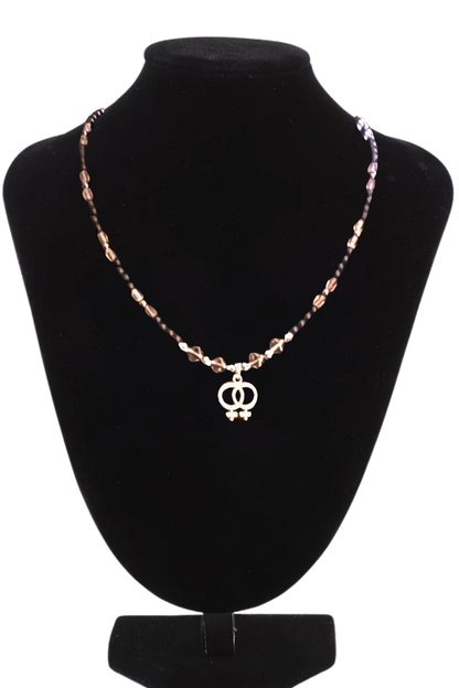 Amethyst and Hematite Beaded Necklace With Sapphic Charm