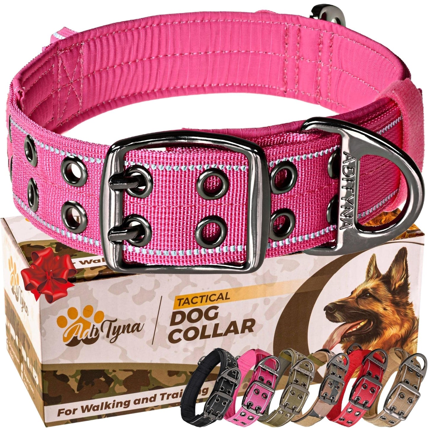 ADITYNA - Heavy Duty Dog Collar with Handle - Thick Dog Collar for Large Dogs - Wide, Reflective, Tactical, Soft Neoprene Padded - Perfect Dog Collar for Training and Walking