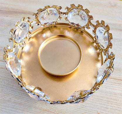 Gold Pillar Candle Holder, Premium Gold Candlestick Holder with Deluxe Crystal Design (Gold Crystal)