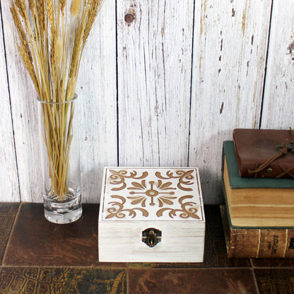CVHOMEDECO. Rustic Metal Decorative Box Vintage Galvanized Storage Box with Lid and Hinged Square Stash Boxes for Photos, Jewelry, Keepsake and Gifts. Blue