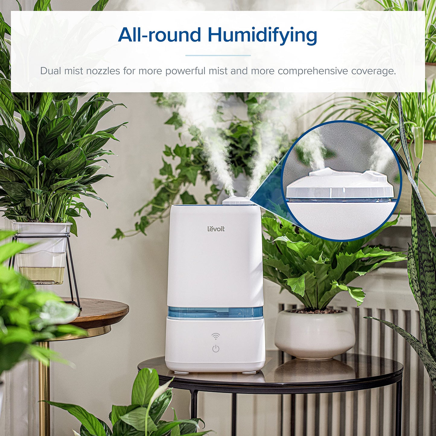LEVOIT Humidifiers for Bedroom, Quiet (3L Water Tank) Cool Mist Top Fill Essential Oil Diffuser with 25Watt for Home Large Room, 360° Nozzle, Rapid Ultrasonic Humidification for Baby Nursery and Plant