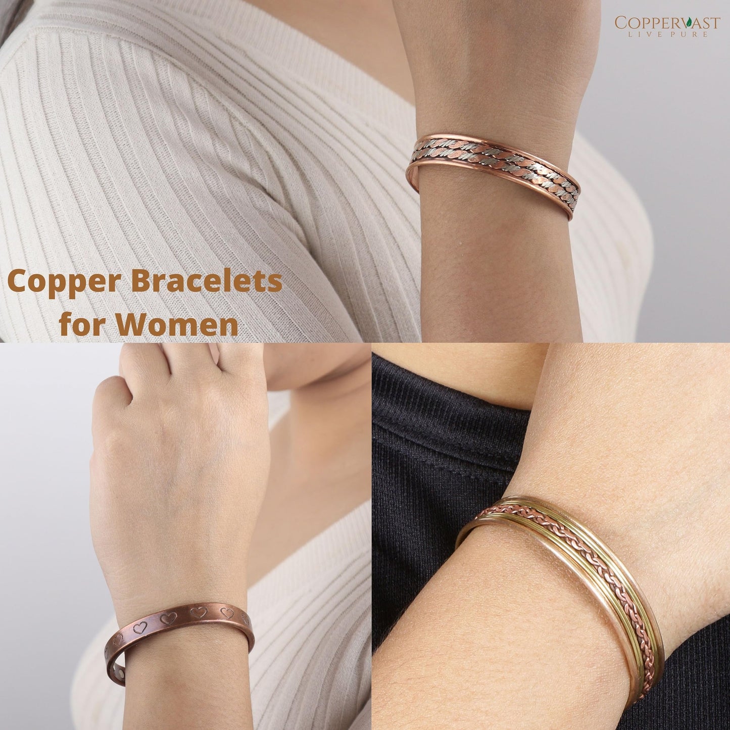 Copper Bracelets- for Men and Women| Set of 3 with Gift Bag |Handmade 100% Copper