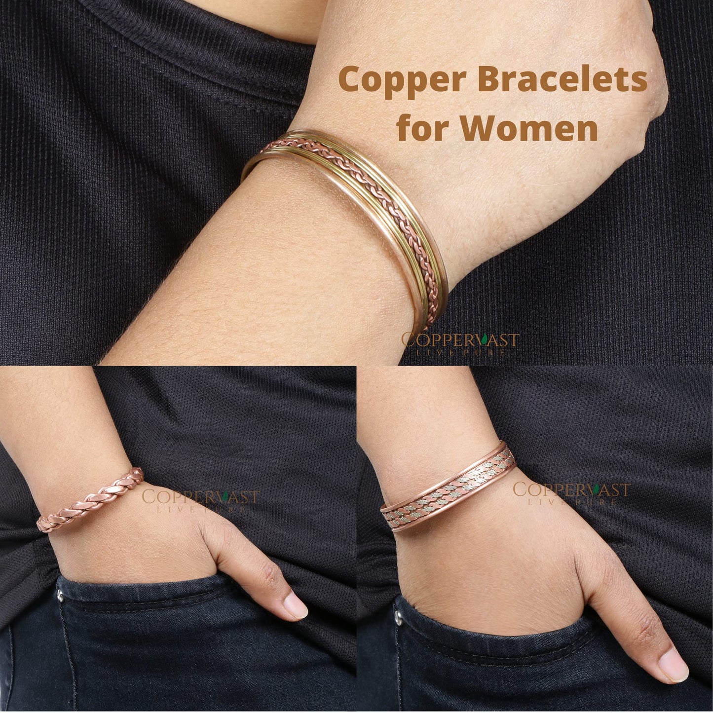 Copper Bracelets- for Men and Women| Set of 3 with Gift Bag |Handmade 100% Copper