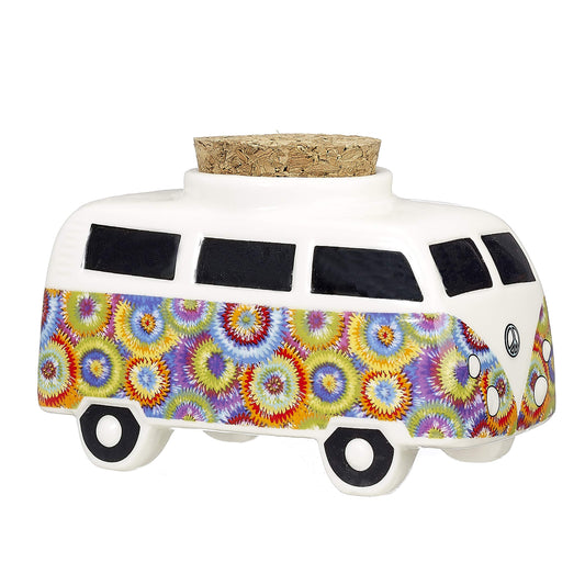 FASHIONCRAFT Vintage Bus Stash Jar - Works as Spice Jars, Tea Storage Container and More - Colorful Flower Burst - Pack of 1