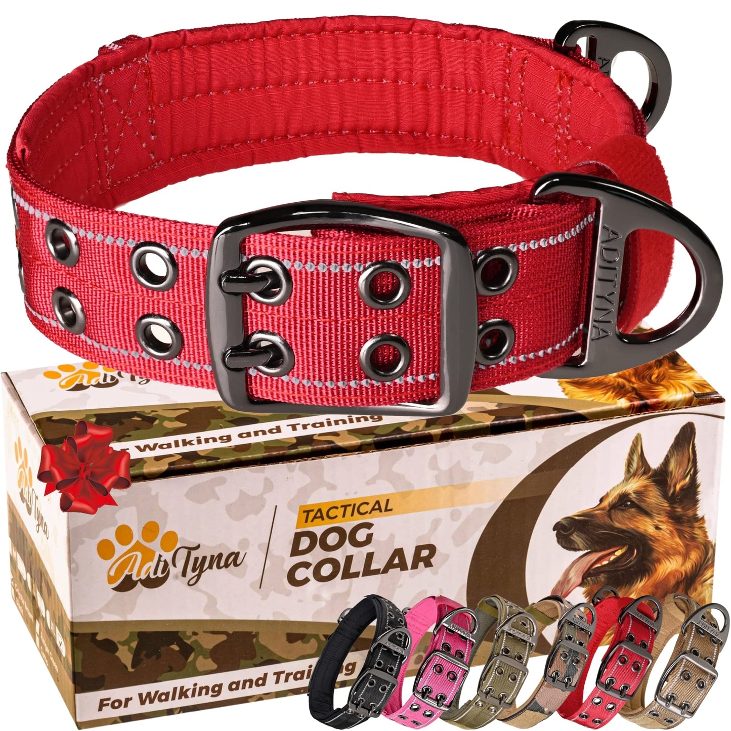 ADITYNA - Heavy Duty Dog Collar with Handle - Thick Dog Collar for Large Dogs - Wide, Reflective, Tactical, Soft Neoprene Padded - Perfect Dog Collar for Training and Walking