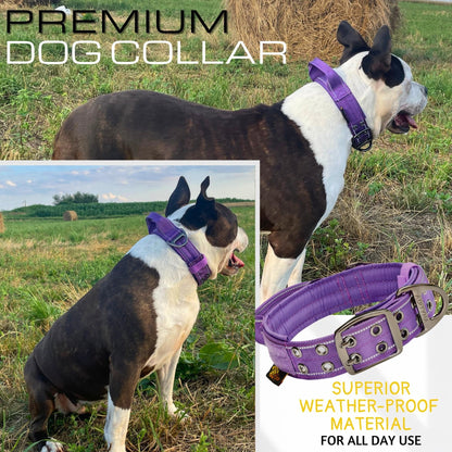 ADITYNA - Heavy Duty Dog Collar with Handle - Thick Dog Collar for Large Dogs - Wide, Reflective, Tactical, Soft Neoprene Padded - Perfect Dog Collar for Training and Walking