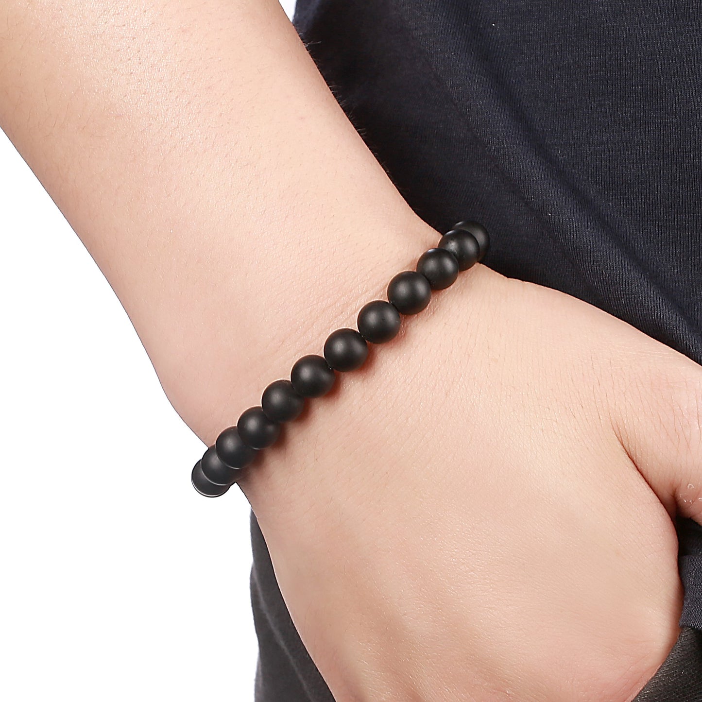 Hamoery Men Women 8mm Natural Stone Lava Rock Diffuser Bracelet Elastic Yoga Agate Beads Bracelet Bangle