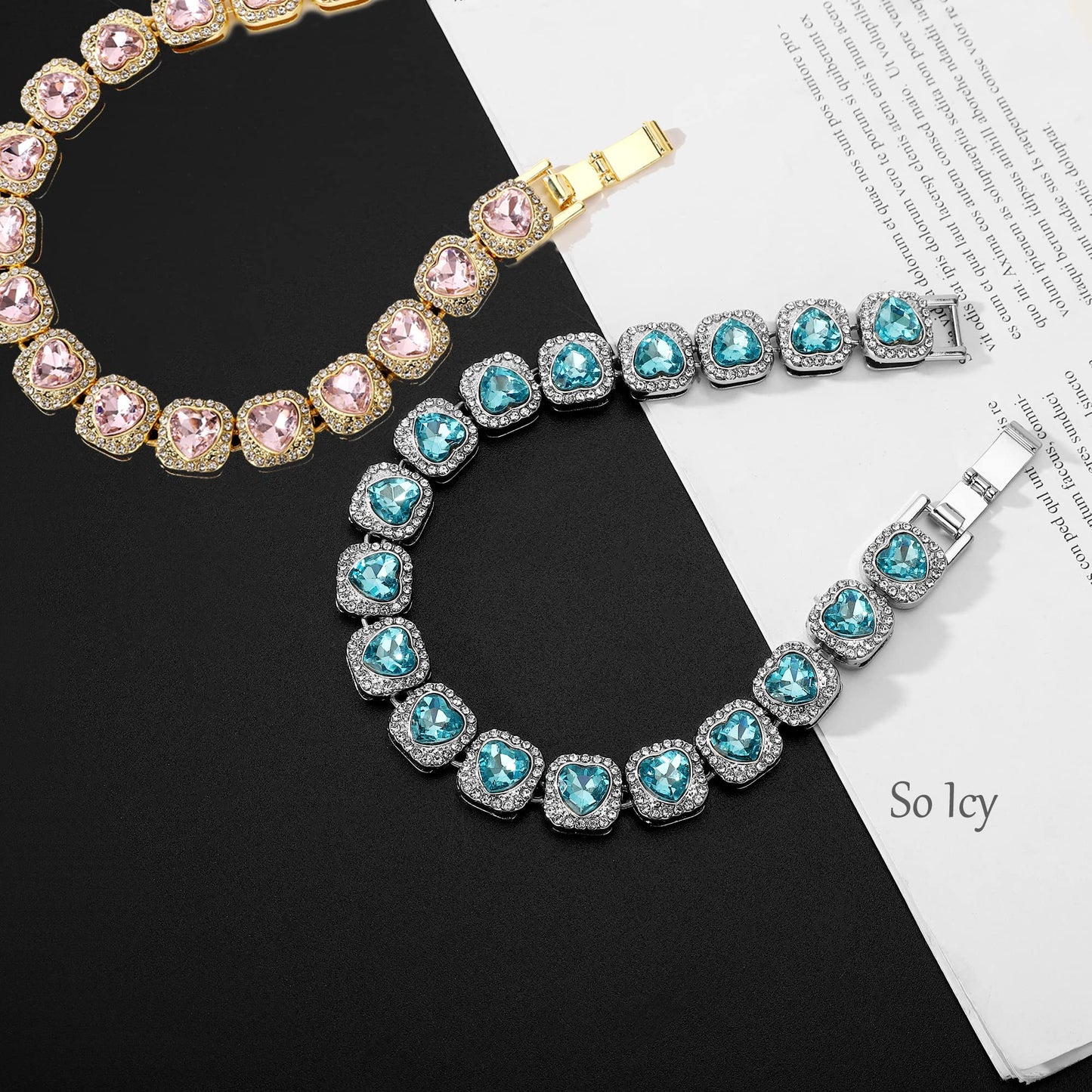 Cat Collar Puppy Zircon Pink/Blue Sugar 13mm Chain Handmade Diamond Iced Heart Pearl Cute Rock Candy Pet Jewelry Necklace Pet Gift