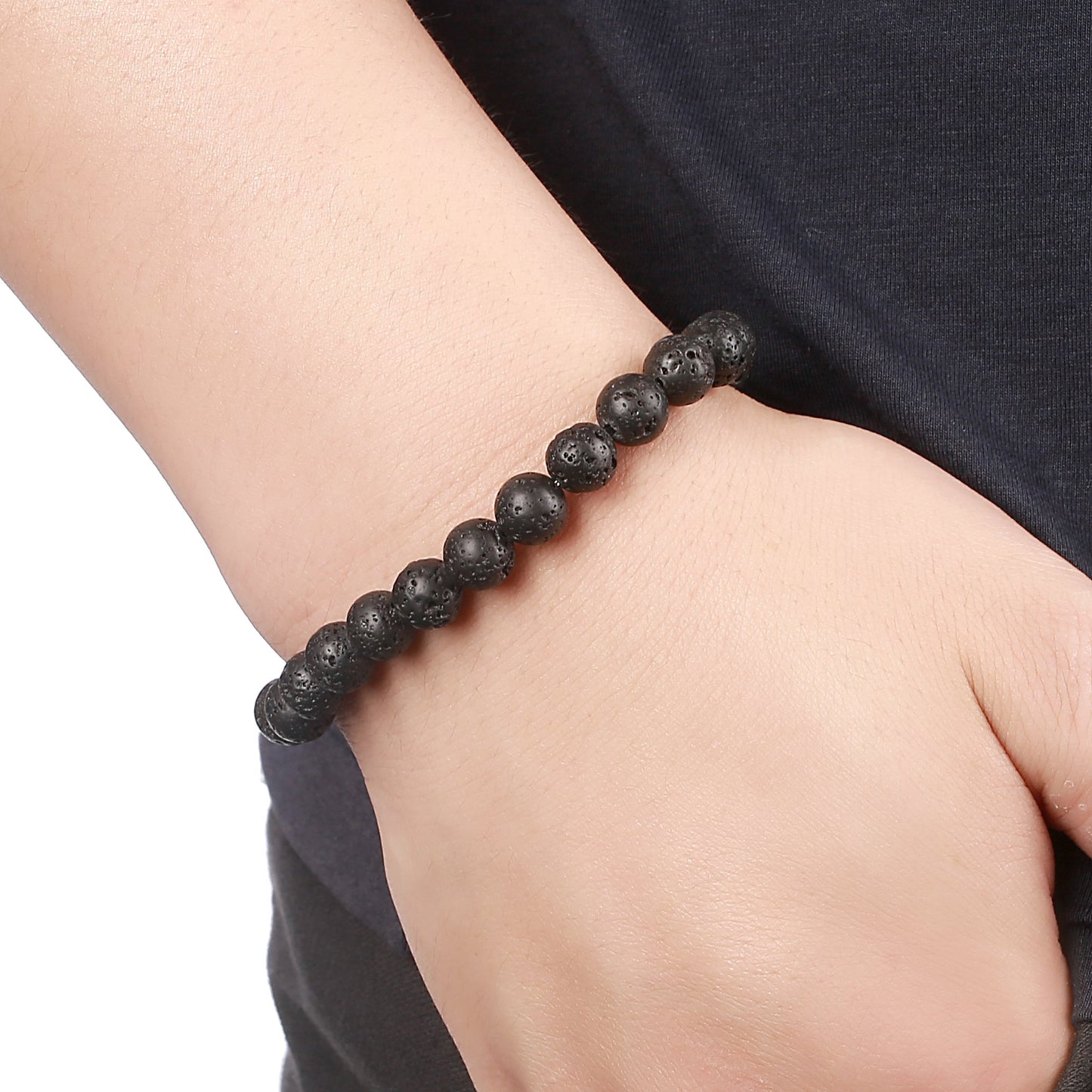 Hamoery Men Women 8mm Natural Stone Lava Rock Diffuser Bracelet Elastic Yoga Agate Beads Bracelet Bangle