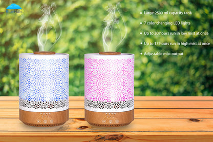 BlueHills Premium 2000 ML XL Essential Oil Diffuser Aromatherapy Humidifier for Large Room Home 40 Hour Run Huge Coverage Area 2 Liter Extra Large Capacity Diffuser Dark Wood Grain (E003)