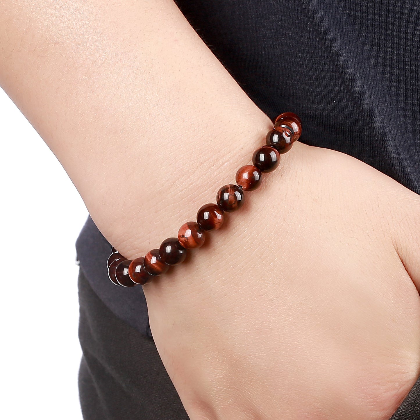 Hamoery Men Women 8mm Natural Stone Lava Rock Diffuser Bracelet Elastic Yoga Agate Beads Bracelet Bangle