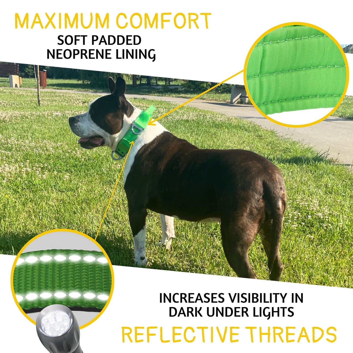 ADITYNA - Heavy Duty Dog Collar with Handle - Thick Dog Collar for Large Dogs - Wide, Reflective, Tactical, Soft Neoprene Padded - Perfect Dog Collar for Training and Walking