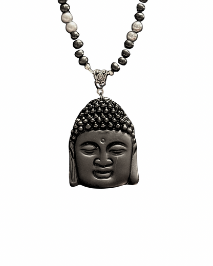 Genuine Onyx Buddha Prayer Bead Necklace