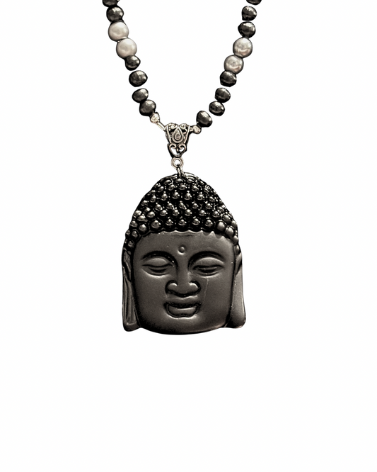 Genuine Onyx Buddha Prayer Bead Necklace