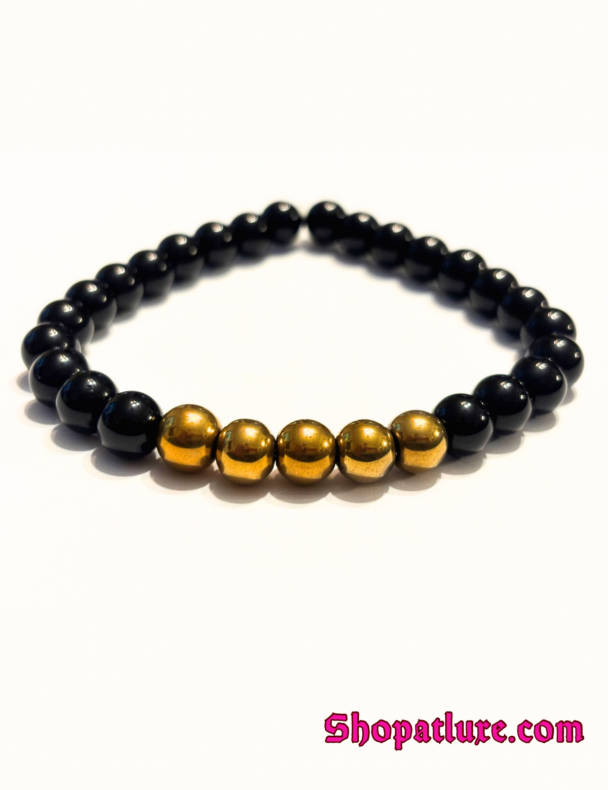 Black Onyx and Gold Hematite Bracelet – Beaded Gemstone Protection Jewelry, Unisex Wrist Accessory, Spiritual Healing Gift