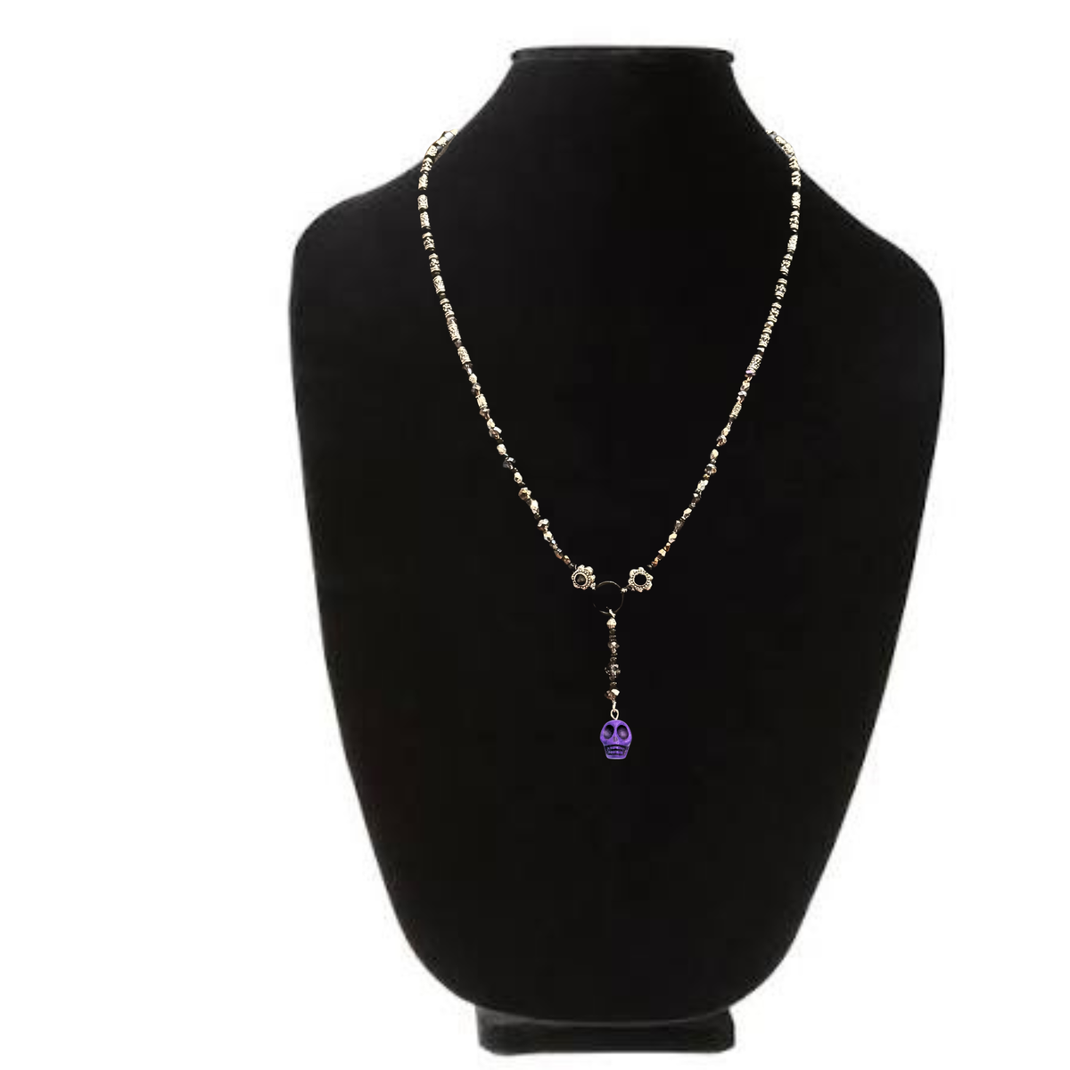 Purple Skull Hand Beaded Lariat Necklace