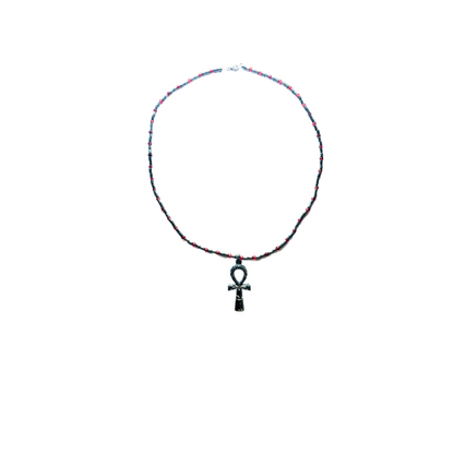 Egyptian Ankh Genuine Hematite Beaded Necklace