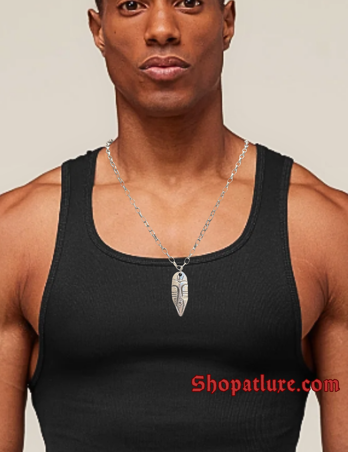 Steel Kenyan Batik African Mask Pendant African Mask Necklace