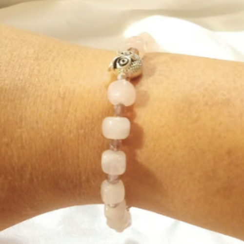 Alpha Owl Pink Quartz Amethyst Bracelet