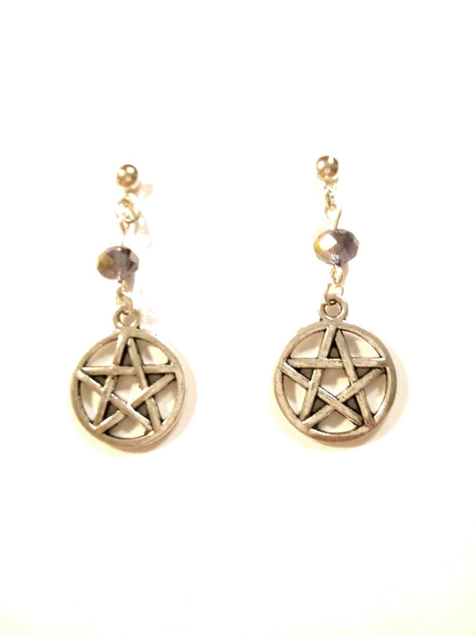 Amethyst Crystal Pentacle Star Earrings