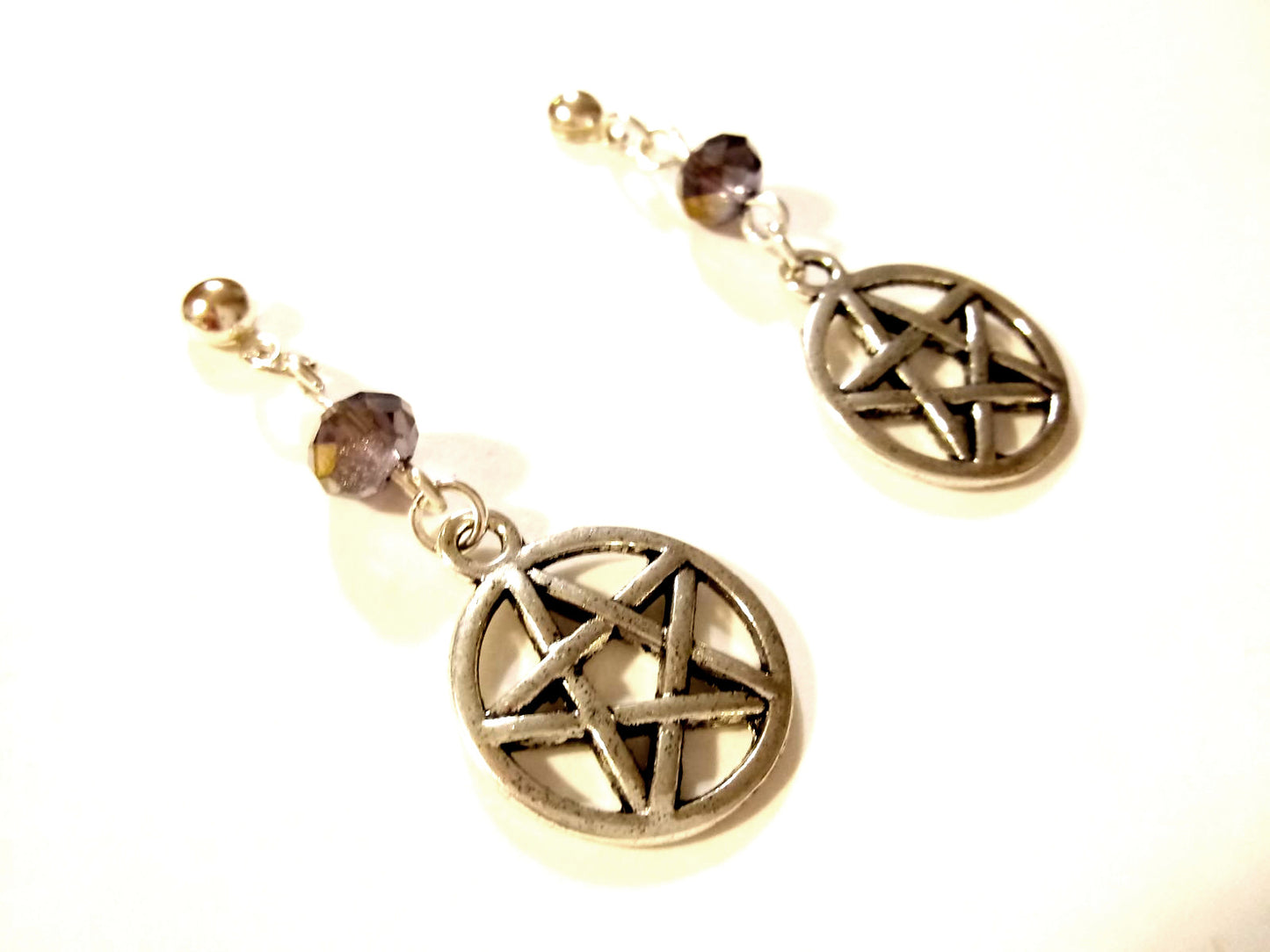 Amethyst Crystal Pentacle Star Earrings