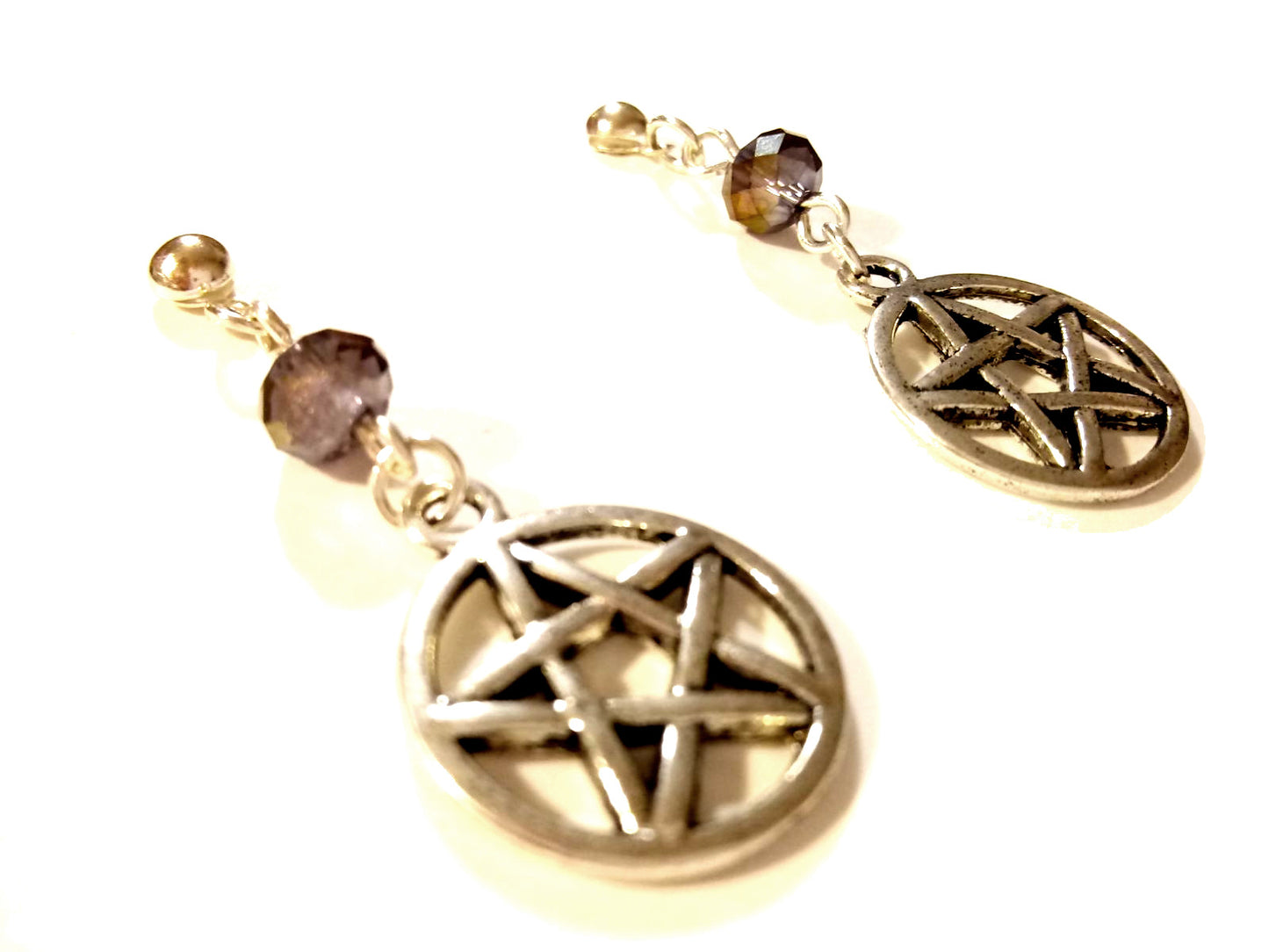 Amethyst Crystal Pentacle Star Earrings