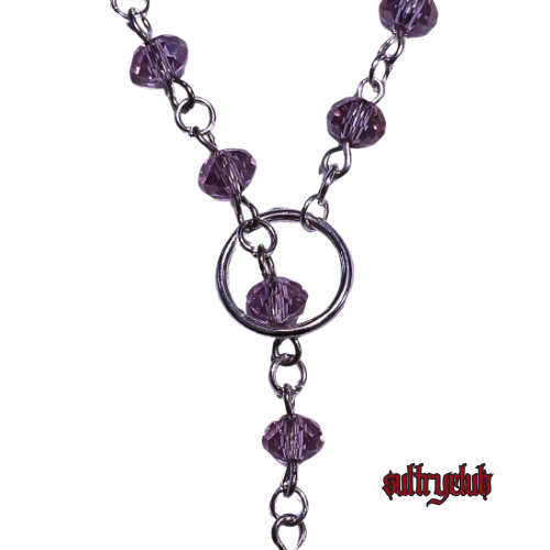 AMETHYST BEADED DISCREET CAPTIVE CHOKER O RING LARIAT NECKLACE