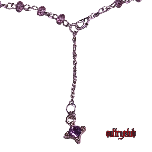 AMETHYST BEADED DISCREET CAPTIVE CHOKER O RING LARIAT NECKLACE