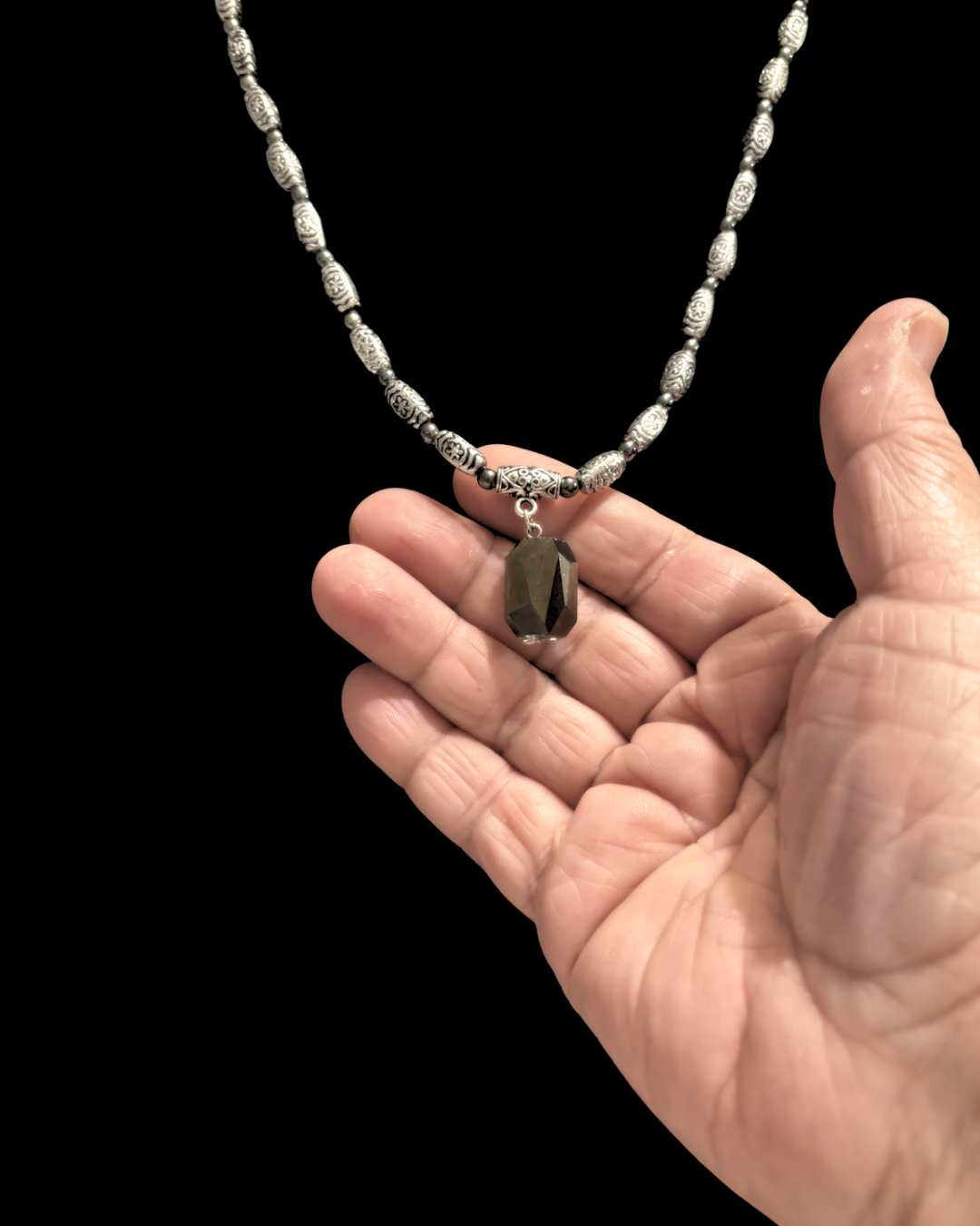 Hematite Beaded Necklace With Faceted Charm
