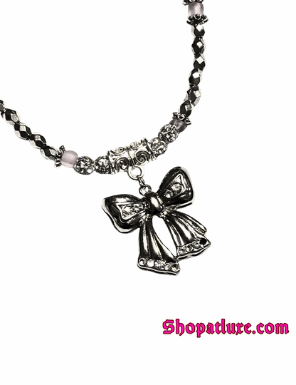 Hand Beaded Bowtie Necklace