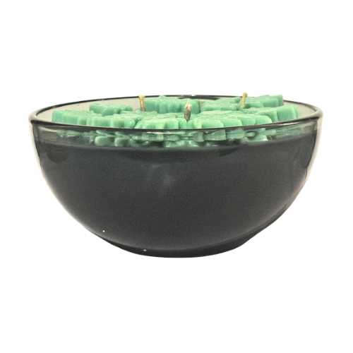 BLACK GOLD BOWL CANDLE WITH FLOATING LEAVES