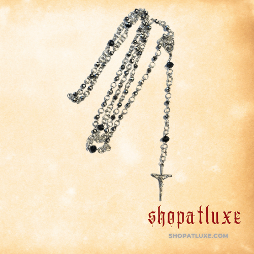 Black Crystal Beaded Catholic Rosary