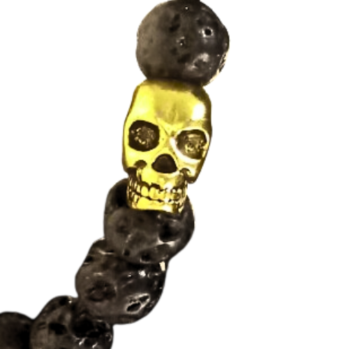 Black Lava Rocks Gold Skull Bracelet