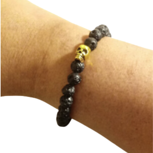 Black Lava Rocks Gold Skull Bracelet